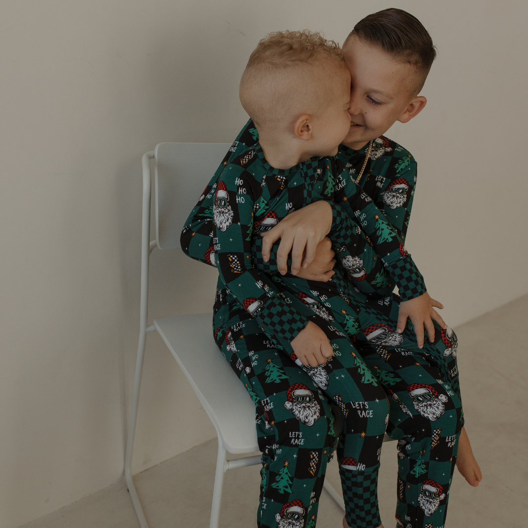 Let's Race Santa Zip Up Pajamas *PREORDER - SHIPPING OUT BETWEEN NOV 24 - DEC 6*
