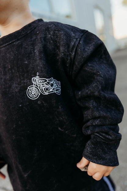 Moto Sweatshirt Acid Wash Black
