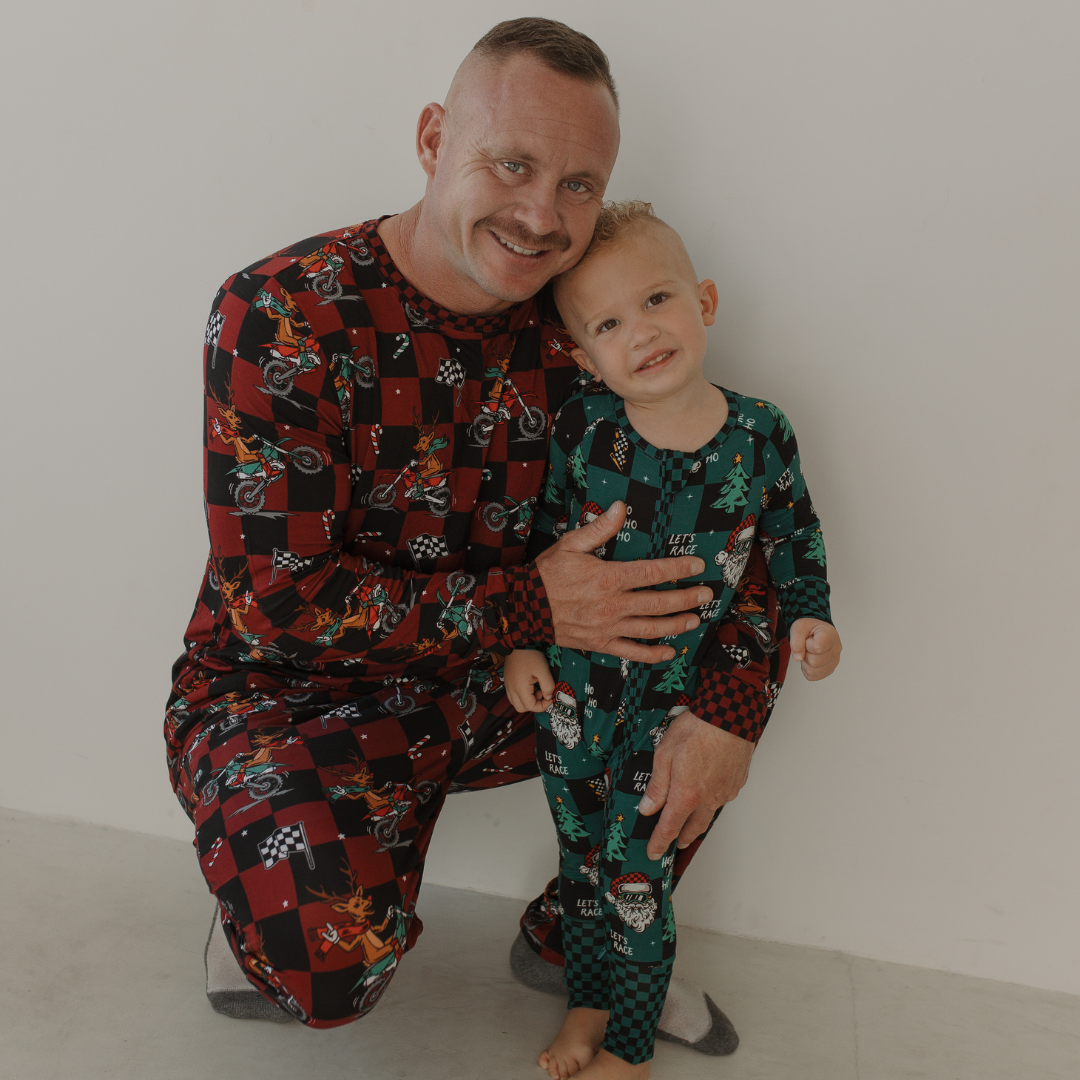 Let's Race Santa Zip Up Pajamas *PREORDER - SHIPPING OUT BETWEEN NOV 24 - DEC 6*