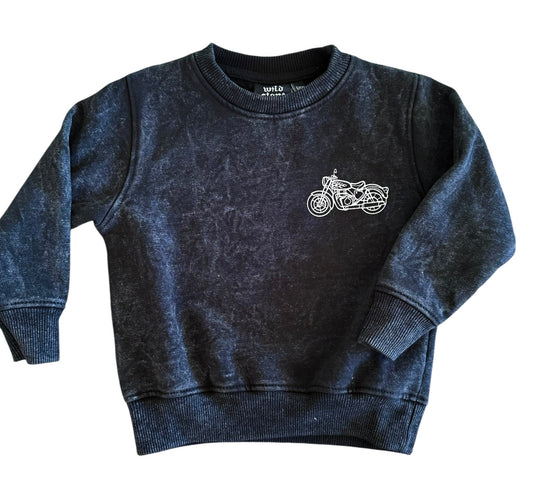 Moto Sweatshirt Acid Wash Black
